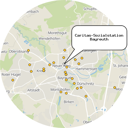 Kartenausschnitt für die Firma Caritas-Sozialstation Bayreuth