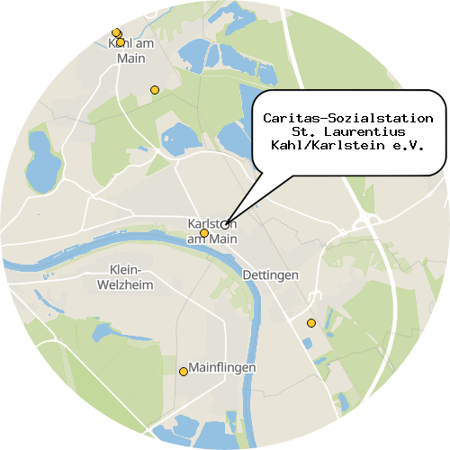 Kartenausschnitt für die Firma Caritas-Sozialstation St. Laurentius Kahl/Karlstein e.V.