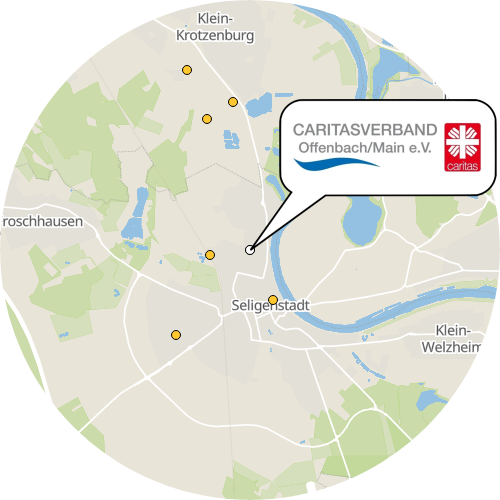 Kartenausschnitt für die Firma Caritas Ambulante Pflege Seligenstadt