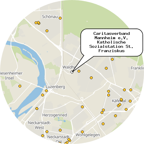 Kartenausschnitt für die Firma Caritasverband Mannheim e.V. Katholische Sozialstation St. Franziskus Mannheim-Nord