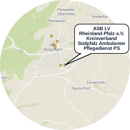 Kartenausschnitt für die Firma ASB LV Rheinland-Pfalz e.V. Kreisverband Südpfalz Ambulanter Pflegedienst PS