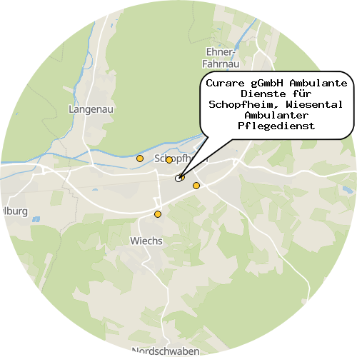 Kartenausschnitt für die Firma Curare gGmbH Ambulante Dienste für Schopfheim, Wiesental Ambulanter Pflegedienst