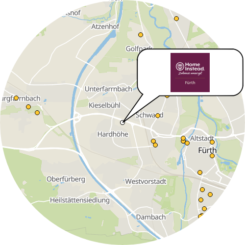 Kartenausschnitt für die Firma DH Familien- und  Seniorenbetreuungs GmbH, Fürth