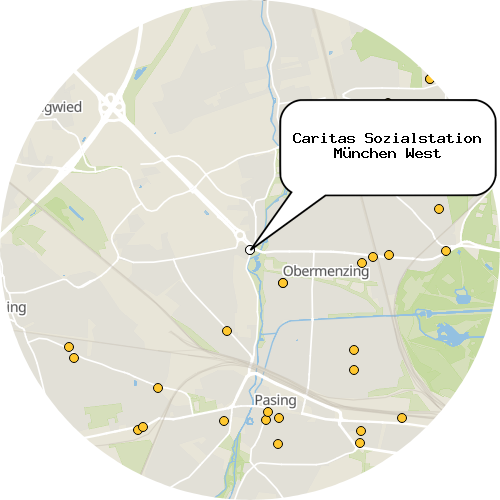 Kartenausschnitt für die Firma Caritas Sozialstation München West