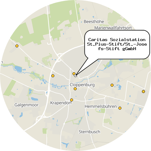 Kartenausschnitt für die Firma Caritas Sozialstation St.Pius-Stift/St.-Josefs-Stift gGmbH