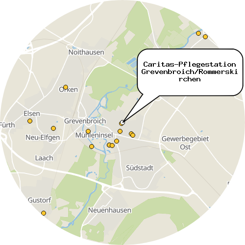 Kartenausschnitt für die Firma Caritas-Pflegestation Grevenbroich/Rommerskirchen
