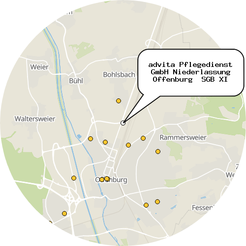 Kartenausschnitt für die Firma advita Pflegedienst GmbH Niederlassung Offenburg  SGB XI