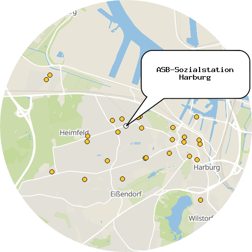Kartenausschnitt für die Firma ASB-Sozialstation Harburg