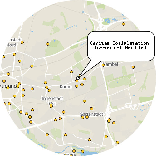 Kartenausschnitt für die Firma Caritas Sozialstation  Innenstadt Nord Ost