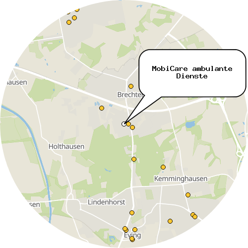 Kartenausschnitt für die Firma MobiCare ambulante Dienste