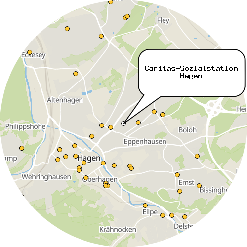 Kartenausschnitt für die Firma Caritas-Sozialstation Hagen