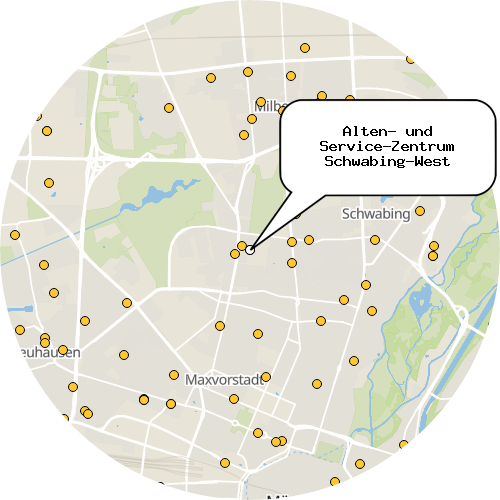 Kartenausschnitt für die Firma Alten- und Service-Zentrum Schwabing-West