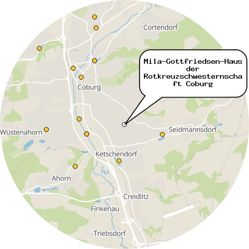 Kartenausschnitt für die Firma Mila-Gottfriedsen-Haus der Rotkreuzschwesternschaft Coburg