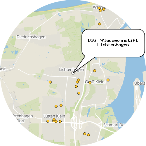 Kartenausschnitt für die Firma DSG Pflegewohnstift Lichtenhagen