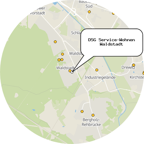 Kartenausschnitt für die Firma DSG Service-Wohnen Waldstadt