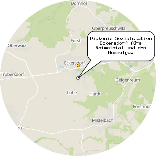 Kartenausschnitt für die Firma Diakonie Sozialstation Eckersdorf fürs Rotmaintal und den Hummelgau