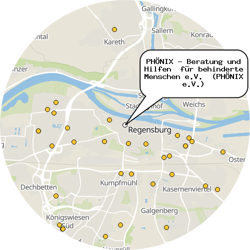 Kartenausschnitt für die Firma PHÖNIX - Beratung und Hilfen  für behinderte Menschen e.V.  (PHÖNIX e.V.)