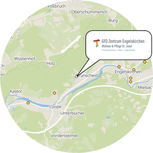 Kartenausschnitt für die Firma GFO Zentrum Engelskirchen, Wohnen & Pflege St. Josef