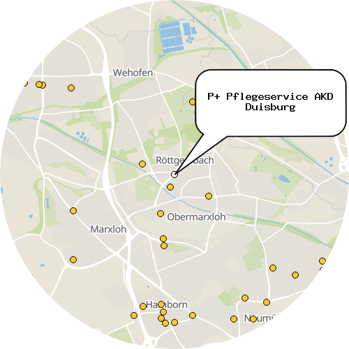 Kartenausschnitt für die Firma P+ Pflegeservice AKD Duisburg