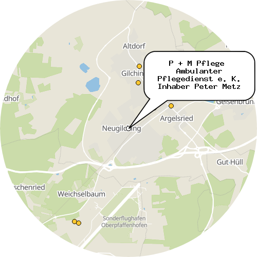 Kartenausschnitt für die Firma P + M Pflege  Ambulanter Pflegedienst e. K. Inhaber Peter Metz