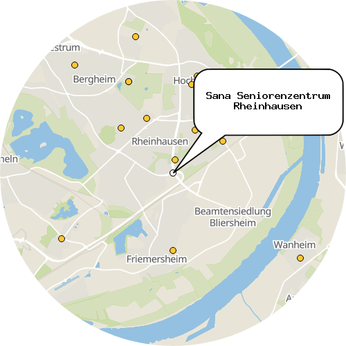 Kartenausschnitt für die Firma Sana Seniorenzentrum Rheinhausen