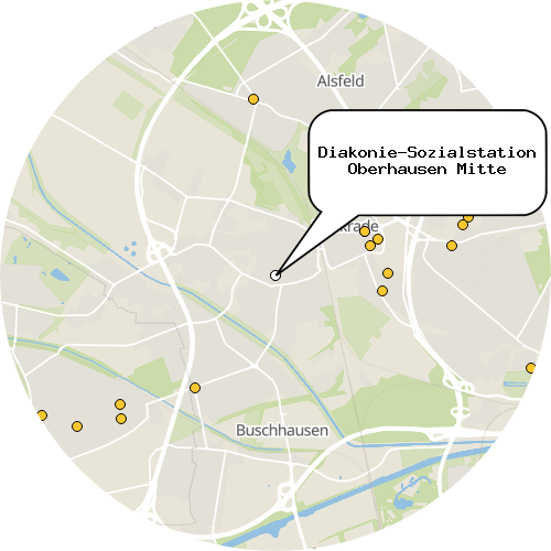 Kartenausschnitt für die Firma Diakonie-Sozialstation Oberhausen Mitte