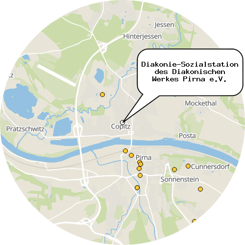 Kartenausschnitt für die Firma Diakonie-Sozialstation des Diakonischen Werkes Pirna e.V.