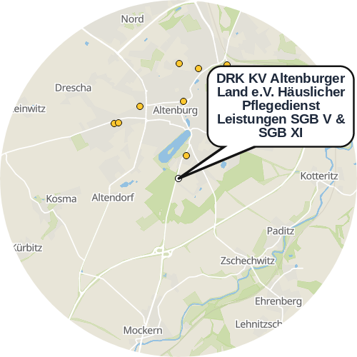 Kartenausschnitt für die Firma DRK KV Altenburger Land e.V. Häuslicher Pflegedienst Leistungen SGB V & SGB XI