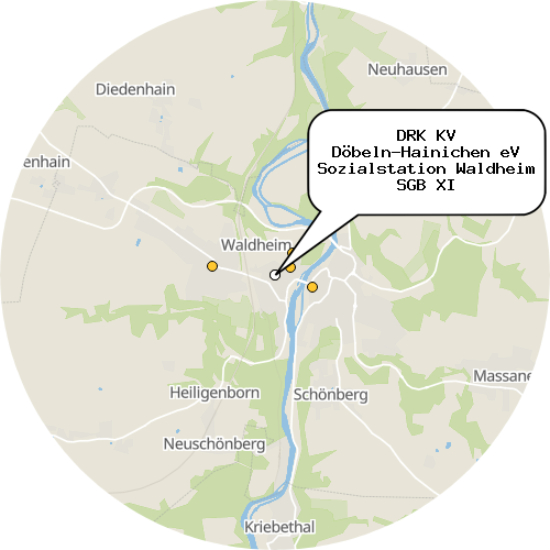 Kartenausschnitt für die Firma DRK KV Döbeln-Hainichen eV Sozialstation Waldheim SGB XI
