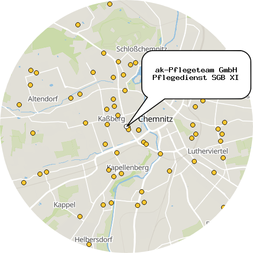 Kartenausschnitt für die Firma ak-Pflegeteam GmbH Pflegedienst SGB XI