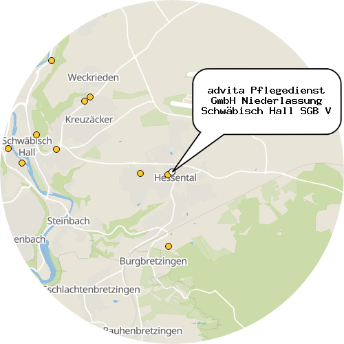 Kartenausschnitt für die Firma advita Pflegedienst GmbH Niederlassung Schwäbisch Hall SGB V