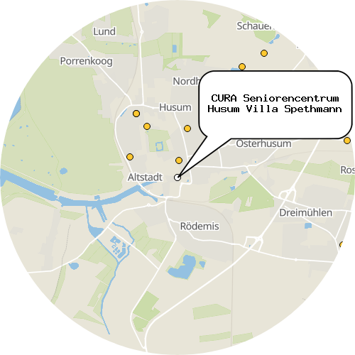 Kartenausschnitt für die Firma CURA Seniorencentrum Husum Villa Spethmann