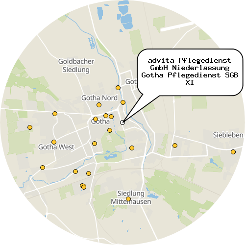Kartenausschnitt für die Firma advita Pflegedienst GmbH Niederlassung Gotha Pflegedienst SGB XI