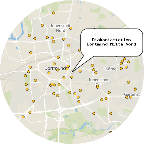 Kartenausschnitt für die Firma Diakoniestation Dortmund-Mitte-Nord