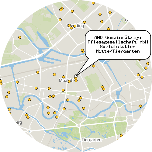 Kartenausschnitt für die Firma AWO Gemeinnützige Pflegegesellschaft mbH Sozialstation Mitte/Tiergarten