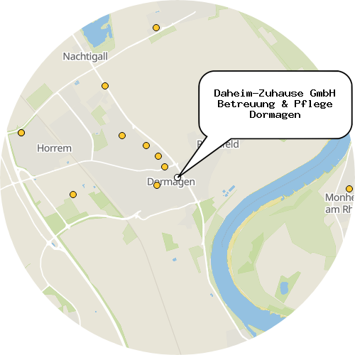 Kartenausschnitt für die Firma Daheim-Zuhause GmbH Betreuung & Pflege Dormagen
