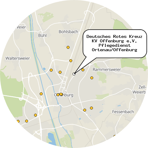Kartenausschnitt für die Firma Deutsches Rotes Kreuz KV Offenburg e.V. Pflegedienst Ortenau/Offenburg