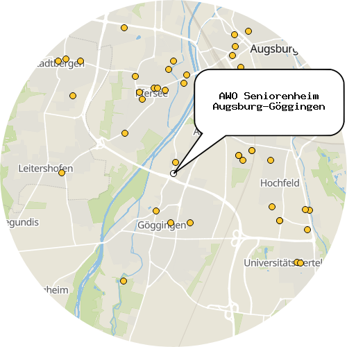 Kartenausschnitt für die Firma AWO Seniorenheim Augsburg-Göggingen