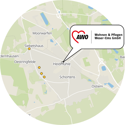 Kartenausschnitt für die Firma AWO Altenwohnzentrum Haus Heidmühle