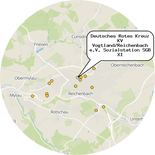 Kartenausschnitt für die Firma Deutsches Rotes Kreuz KV Vogtland/Reichenbach e.V. Sozialstation SGB XI