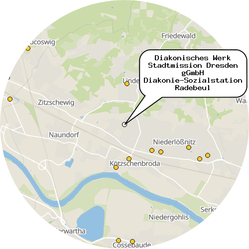 Kartenausschnitt für die Firma Diakonisches Werk Stadtmission Dresden gGmbH Diakonie-Sozialstation Radebeul