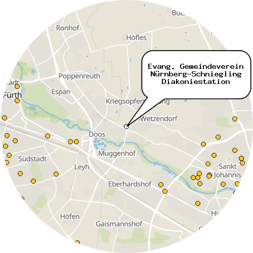 Kartenausschnitt für die Firma Evang. Gemeindeverein Nürnberg-Schniegling Diakoniestation