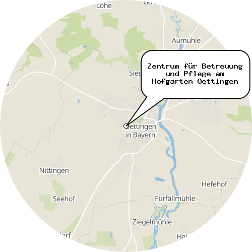 Kartenausschnitt für die Firma Zentrum für Betreuung und Pflege am Hofgarten Oettingen