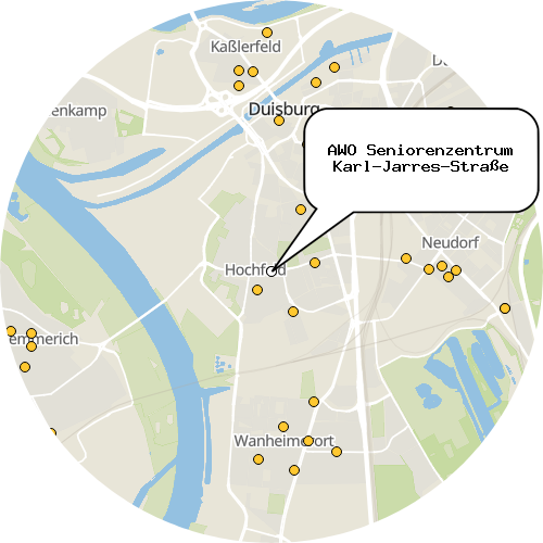 Kartenausschnitt für die Firma AWO Seniorenzentrum Karl-Jarres-Straße