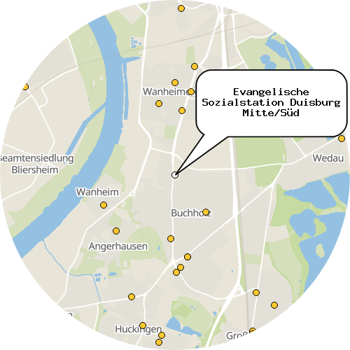 Kartenausschnitt für die Firma Evangelische Sozialstation Duisburg Mitte/Süd