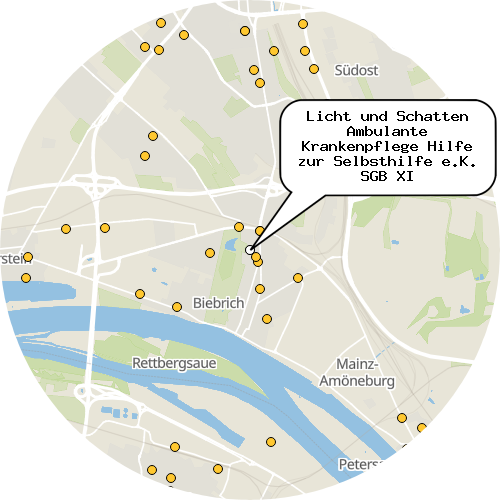 Kartenausschnitt für die Firma Licht und Schatten Ambulante Krankenpflege Hilfe zur Selbsthilfe e.K. SGB XI
