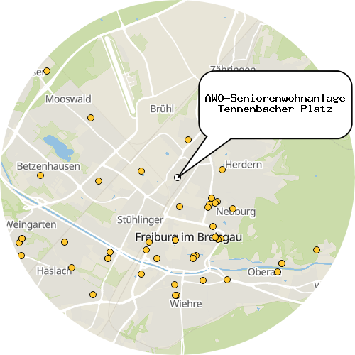 Kartenausschnitt für die Firma AWO-Seniorenwohnanlage Tennenbacher Platz