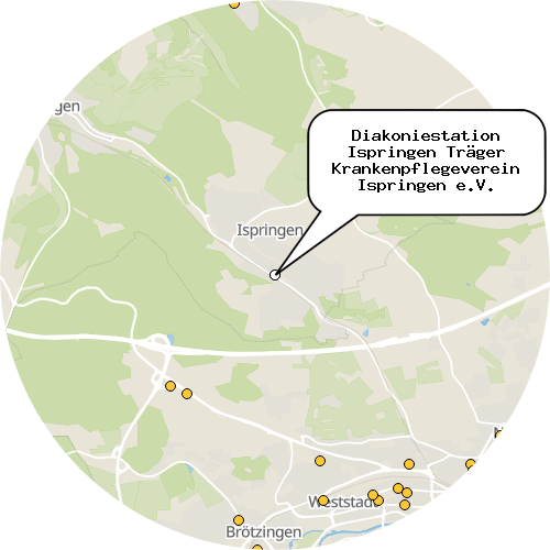 Kartenausschnitt für die Firma Diakoniestation Ispringen Träger Krankenpflegeverein Ispringen e.V.