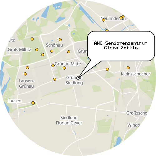 Kartenausschnitt für die Firma AWO-Seniorenzentrum Clara Zetkin
