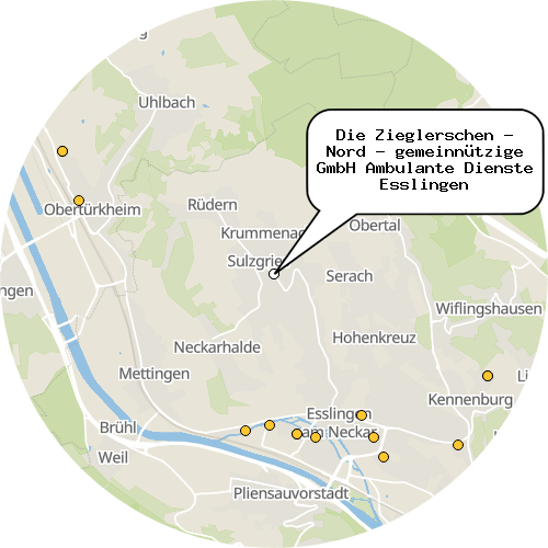 Kartenausschnitt für die Firma Die Zieglerschen - Nord - gemeinnützige GmbH Ambulante Dienste Esslingen